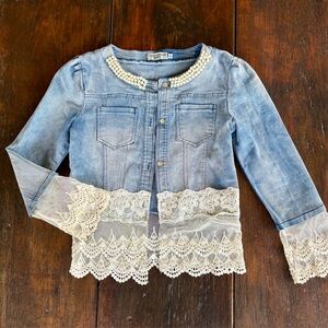 Denim Jacket with Lace Trim